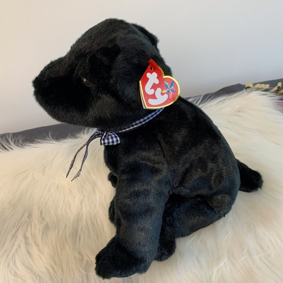 Ty (18) Black Plush Dog with Checkered Bow Luke - Picture 3 of 9